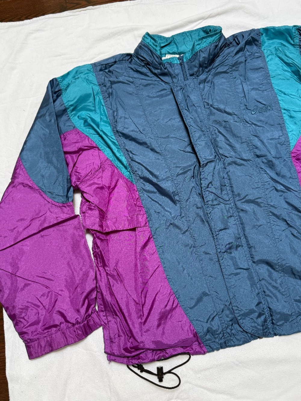 VINTAGE 90s ASICS colorblock windbreaker blue purple jacket L